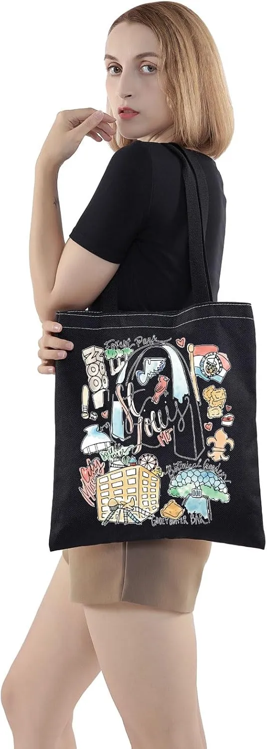 WZMPA St Louis Travel Tote Bag - Missouri Souvenir Gift - Gateway Arch Trip Reusable Grocery Bag