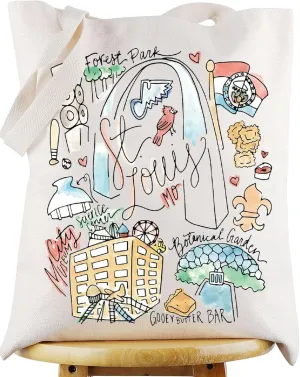 WZMPA St Louis Travel Tote Bag - Missouri Souvenir Gift - Gateway Arch Trip Reusable Grocery Bag