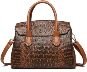 XXGJOALD-Handbags and Purses for Women Crocodile Pattern Shoulder Bag Leather Top-Handle Satchel Ladies Fashion Tote Blue