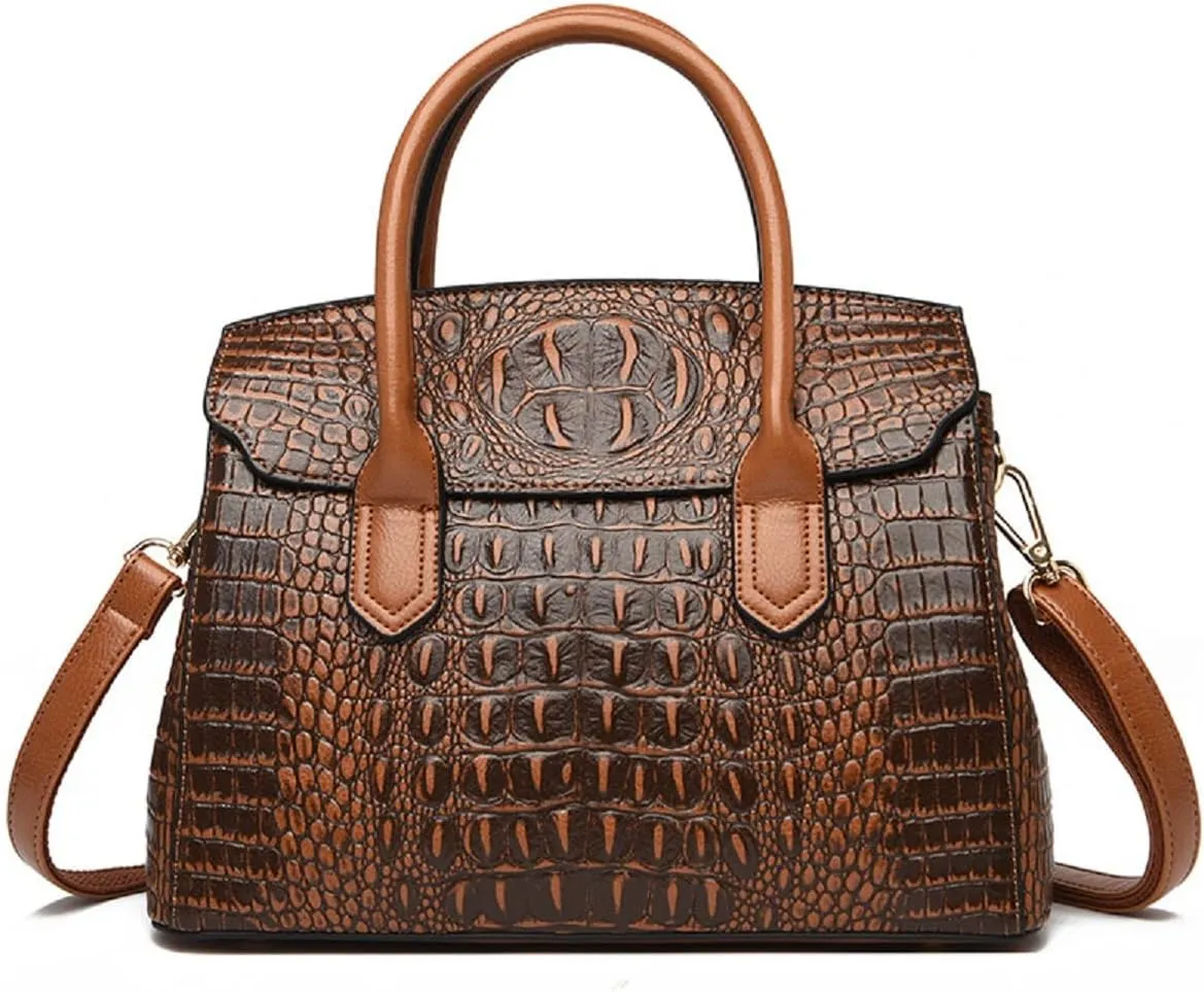 XXGJOALD-Handbags and Purses for Women Crocodile Pattern Shoulder Bag Leather Top-Handle Satchel Ladies Fashion Tote Blue