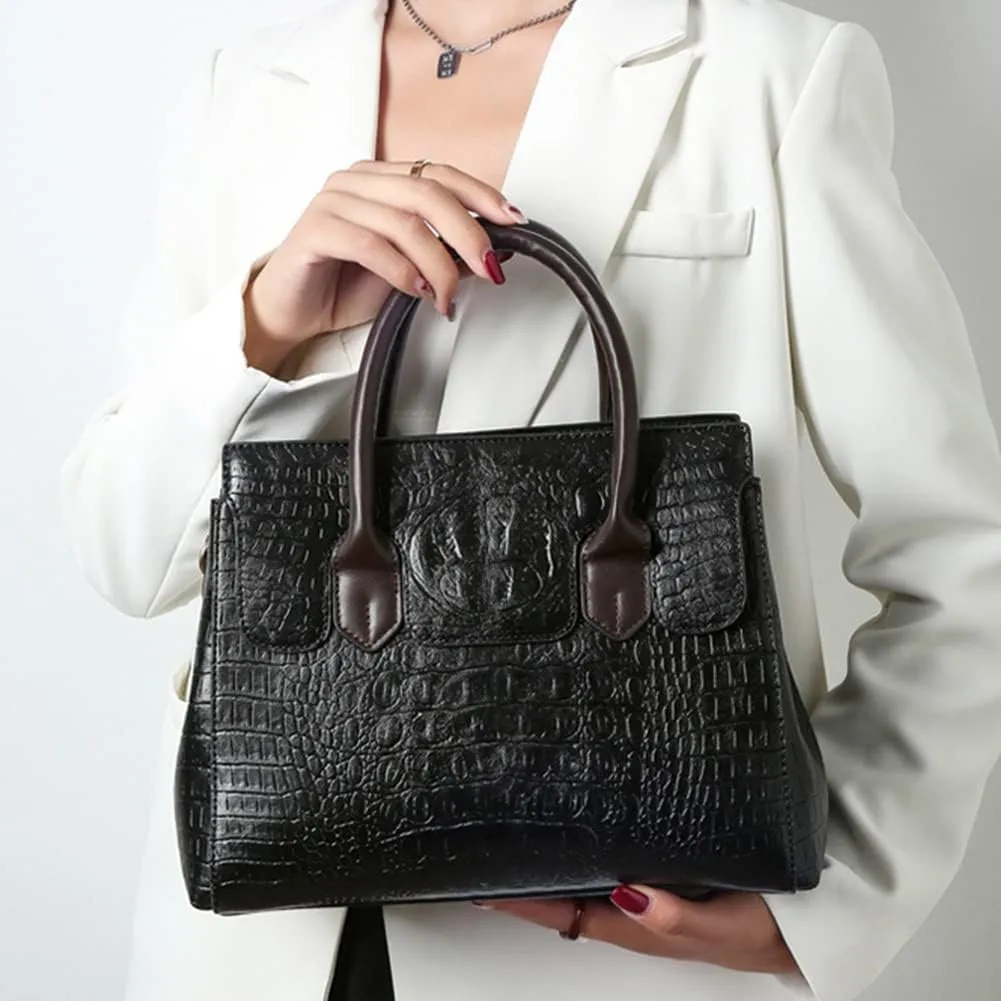 XXGJOALD-Purses and Handbags for Women Crocodile Pattern Tote Leather Top-Handle Satchel