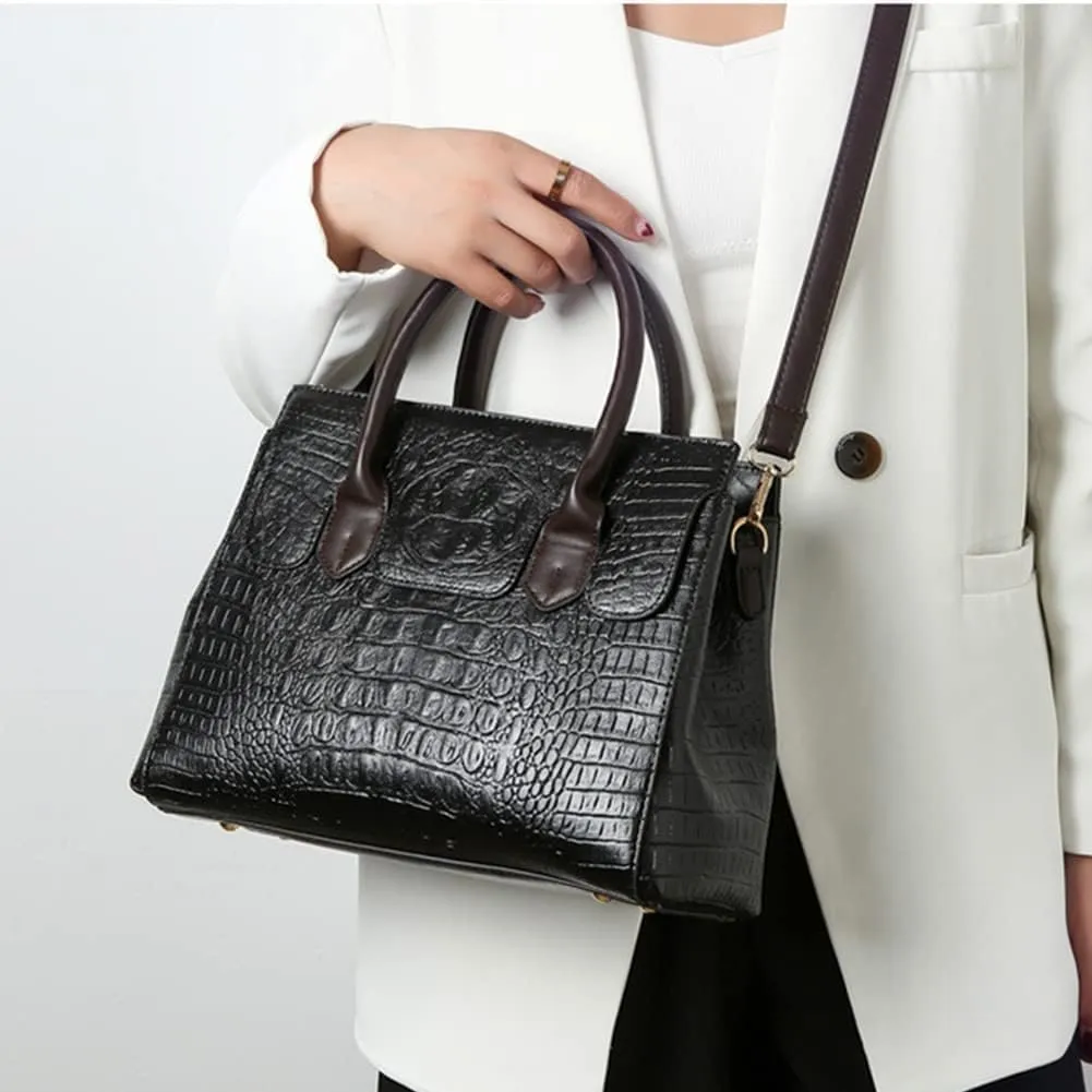 XXGJOALD-Purses and Handbags for Women Crocodile Pattern Tote Leather Top-Handle Satchel