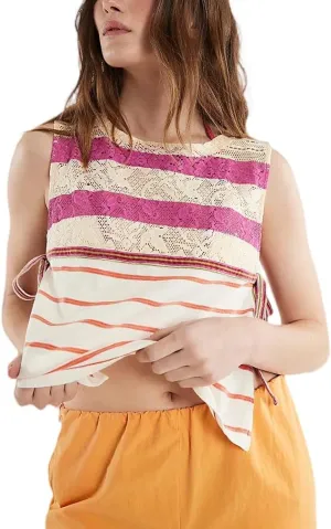 Y2k Embroidered Side Tie Vest Tops Cute Summer Lace Floral Cropped Tank Vintage Sleeveless Going Out Tops for Women