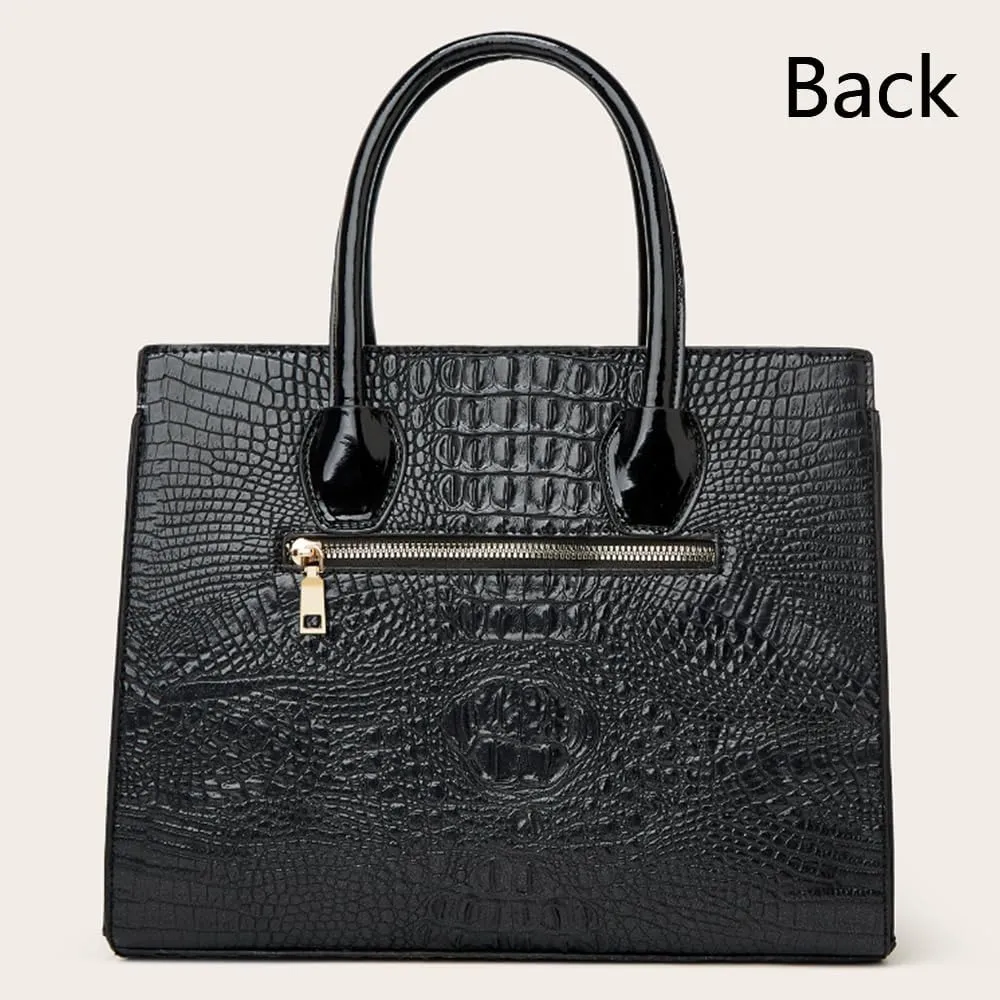 YAQUNICER Tote Top-handle Handbags Patent PU Leather Women Purse Satchel Crocodile Pattern Shoulder Crossbody Bag