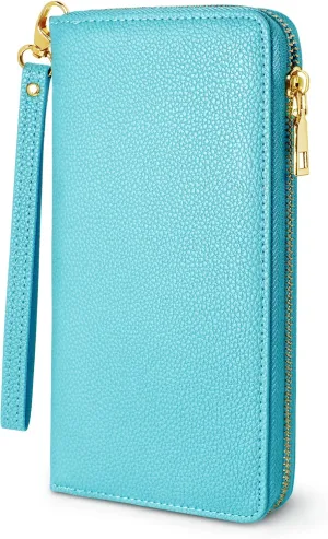 Yarnic Women's Wallet Credit Card Holder Money Pockets Big Wristlet Wallet Case Coin Money Clip Organizer Purse with RFID Blocking Large Capacity with Zipper Cheetah Wallet (pale turquioise)