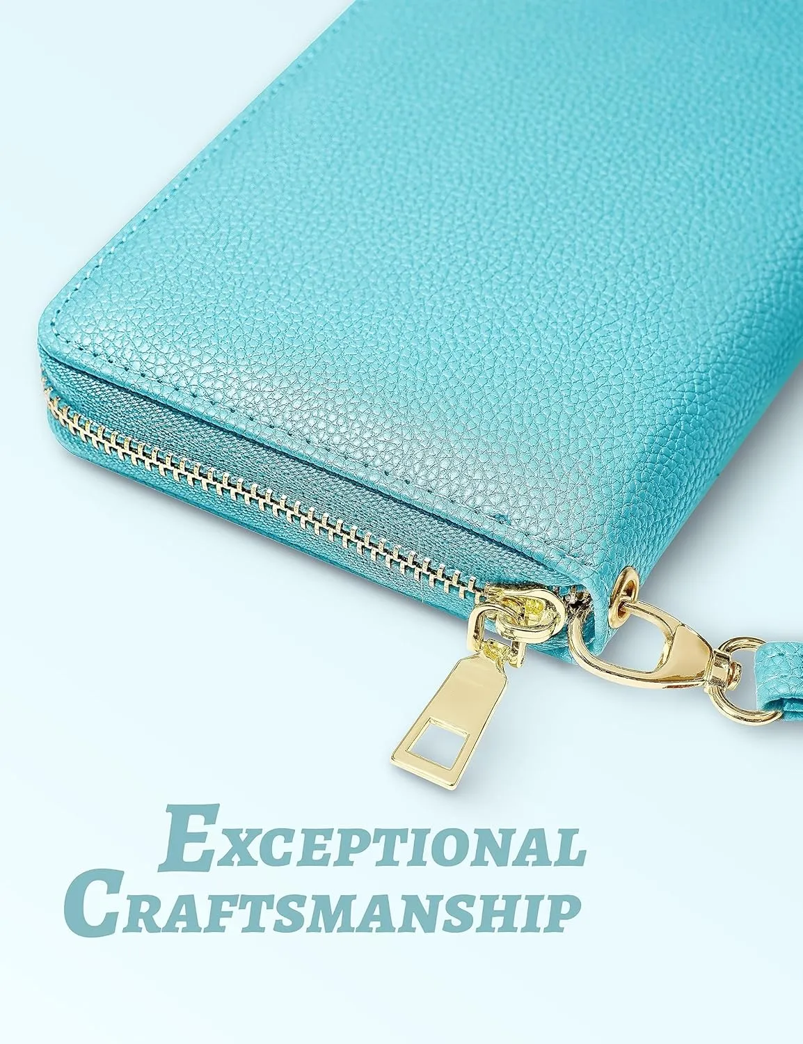 Yarnic Women's Wallet Credit Card Holder Money Pockets Big Wristlet Wallet Case Coin Money Clip Organizer Purse with RFID Blocking Large Capacity with Zipper Cheetah Wallet (pale turquioise)