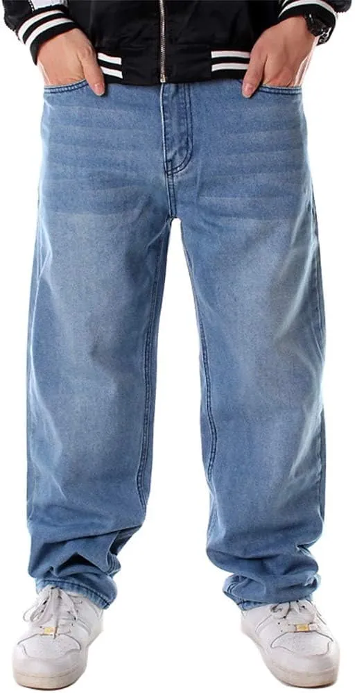 Ylingjun Mens Baggy Hip Hop Jeans Casual Loose Fit Embroidered Skateboard Denim Pants