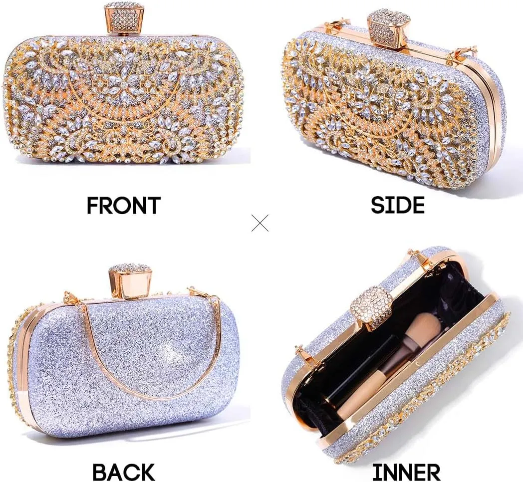 Yokawe Womens Crystal Evening Clutch Bag Bridal Wedding Purse Rhinestone Party Prom Handbag