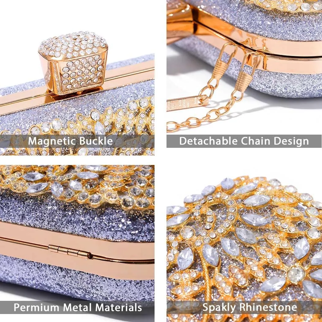 Yokawe Womens Crystal Evening Clutch Bag Bridal Wedding Purse Rhinestone Party Prom Handbag