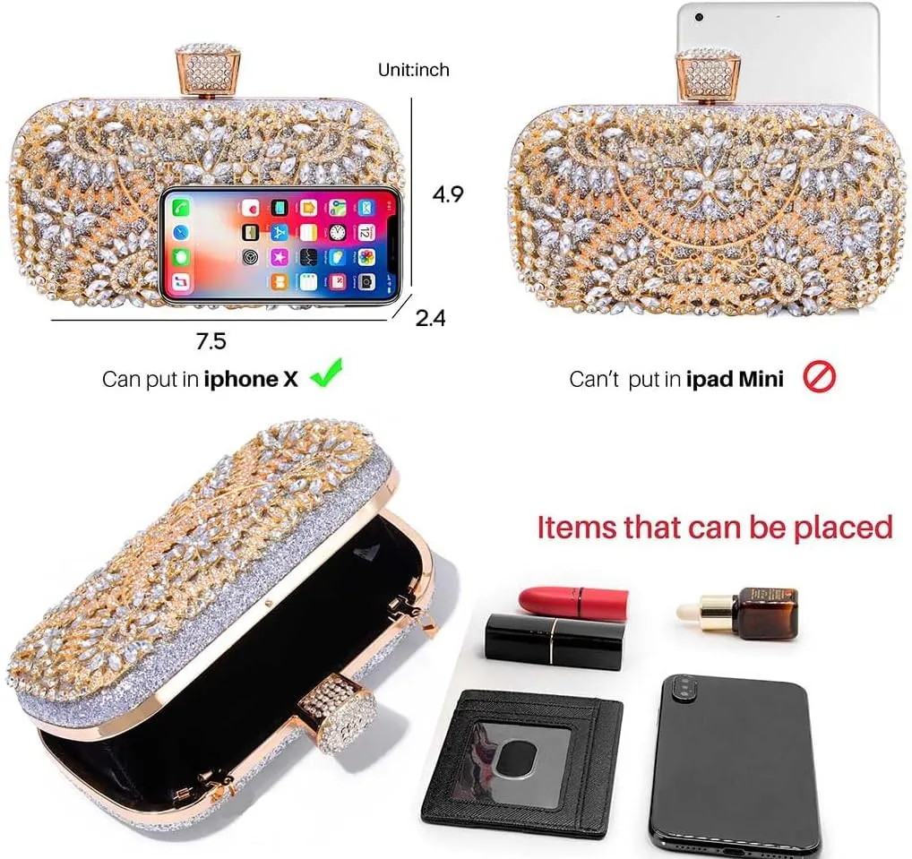 Yokawe Womens Crystal Evening Clutch Bag Bridal Wedding Purse Rhinestone Party Prom Handbag