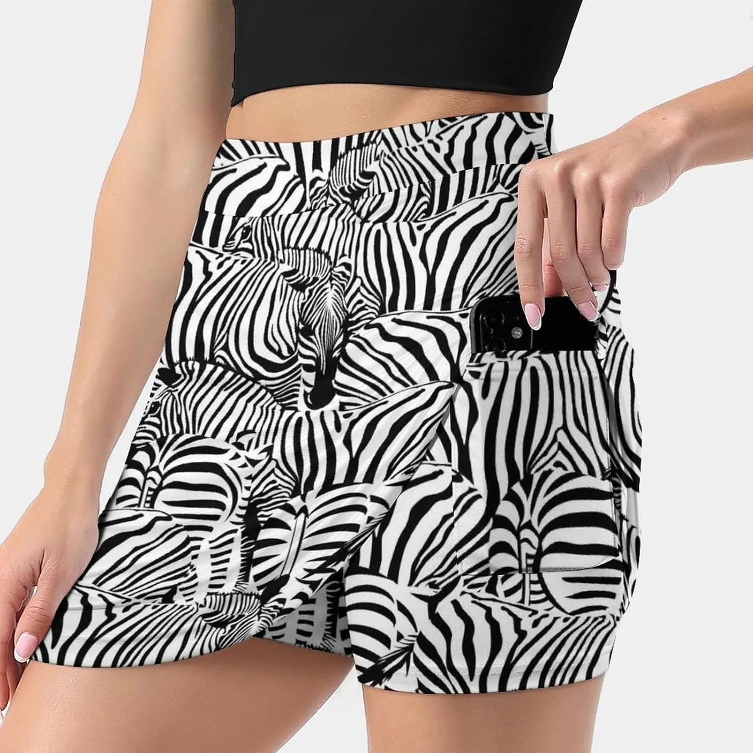 Zebra Pattern Women's Skort High Waisted A-line Short Skirt Double Layer Sport Golf Skirts Workwear