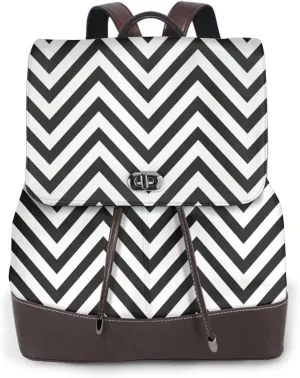 ZigZag Stripe Print Women's leather backpack,Ladies Travel Fashion Back Pack,Casual backpack for Work
