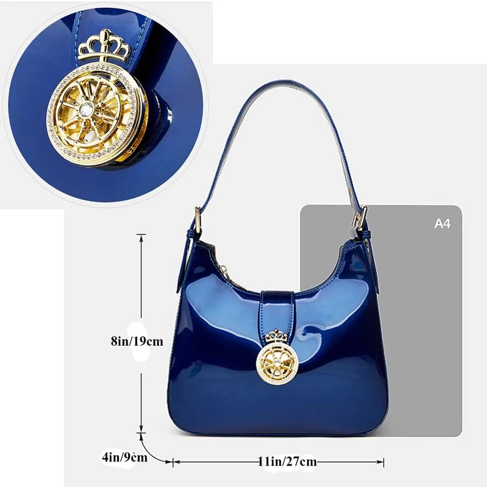 ZiMing Glossy Patent Leather Handbags Purse for Women Vintage Hobo Bag Shoulder Bag Ladies Small Tote Bag for Party Wedding