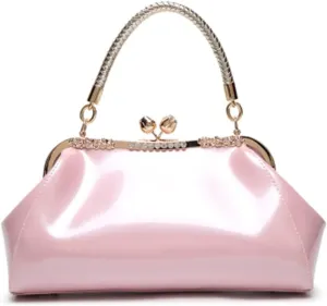 ZiMing Glossy Patent Leather Handbags Women Kiss Lock Purse Top Handle Handbag Evening Bag Satchel Shoulder Crossbody Bag
