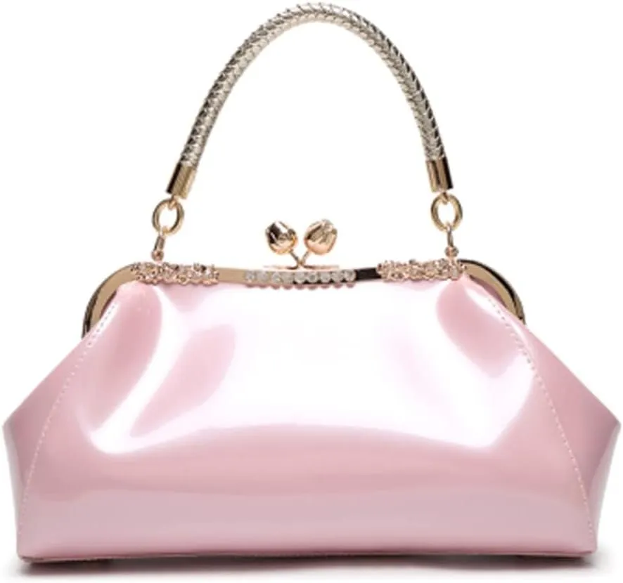 ZiMing Glossy Patent Leather Handbags Women Kiss Lock Purse Top Handle Handbag Evening Bag Satchel Shoulder Crossbody Bag