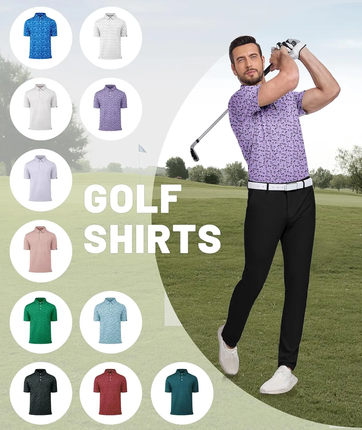 ZITY Mens Print Polo Shirts Short Sleeve Moisture Wicking Shirts for Men Golf Tennis Daily Casual Collared T-Shirt
