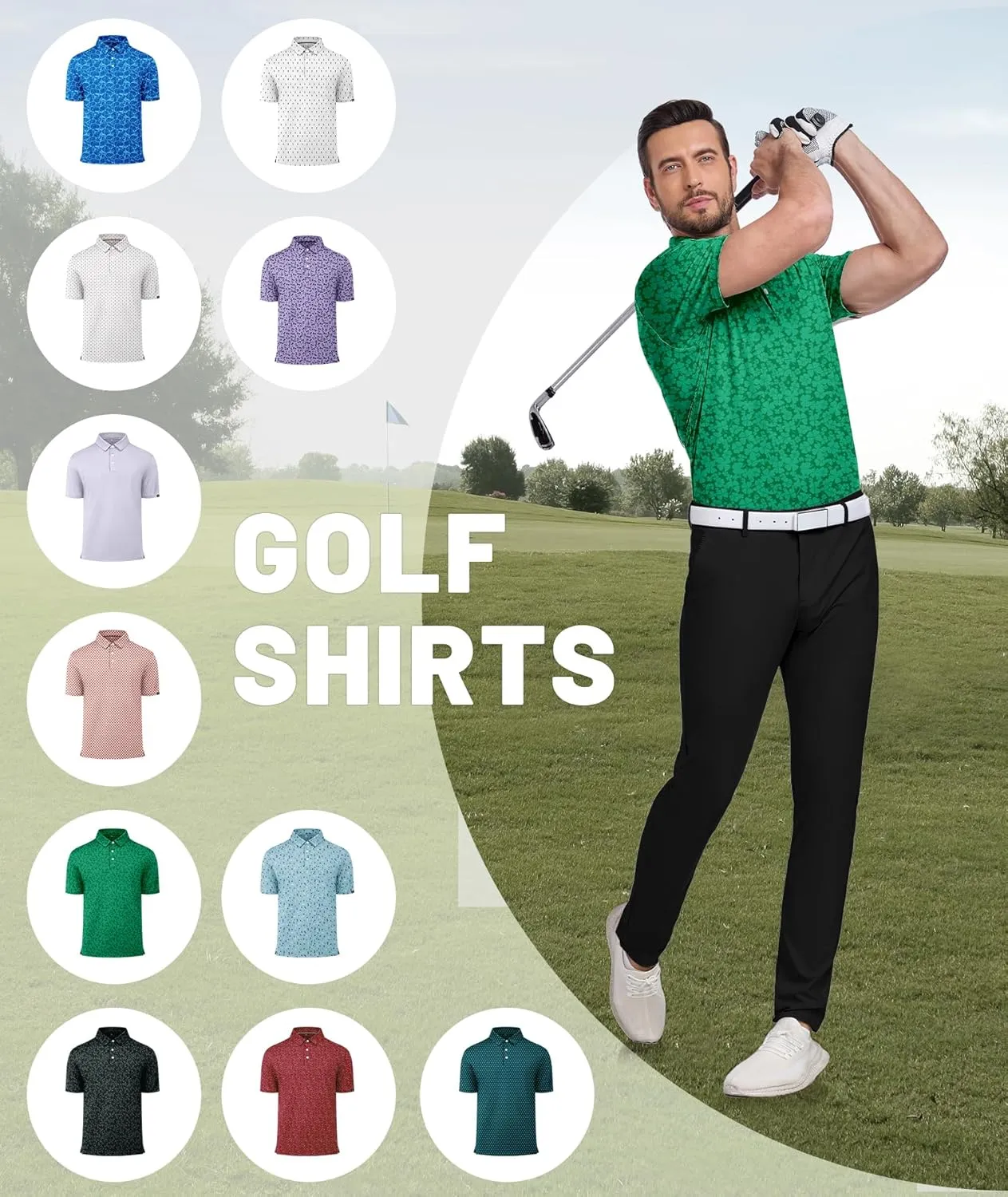 ZITY Mens Print Polo Shirts Short Sleeve Moisture Wicking Shirts for Men Golf Tennis Daily Casual Collared T-Shirt